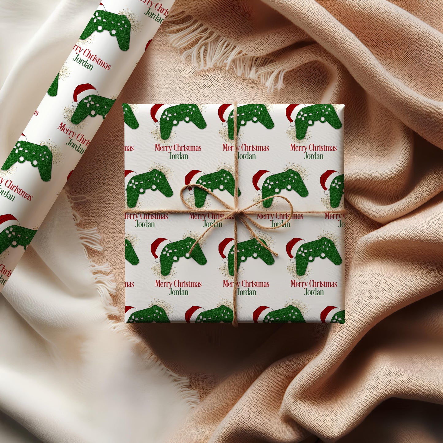 Personalised Gamer Christmas Wrapping Paper - Green