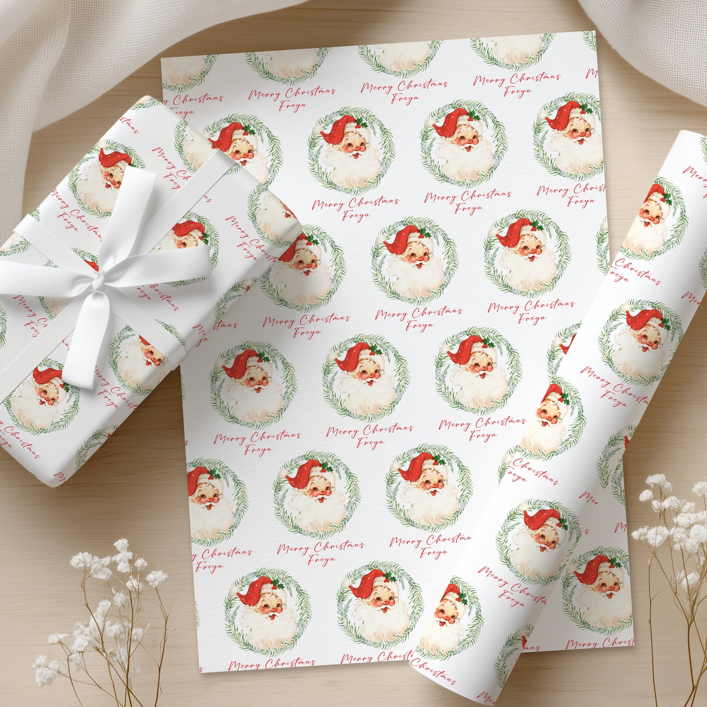 Retro Christmas Wrapping Paper, Personalised Retro Santa Christmas Gift Wrap
