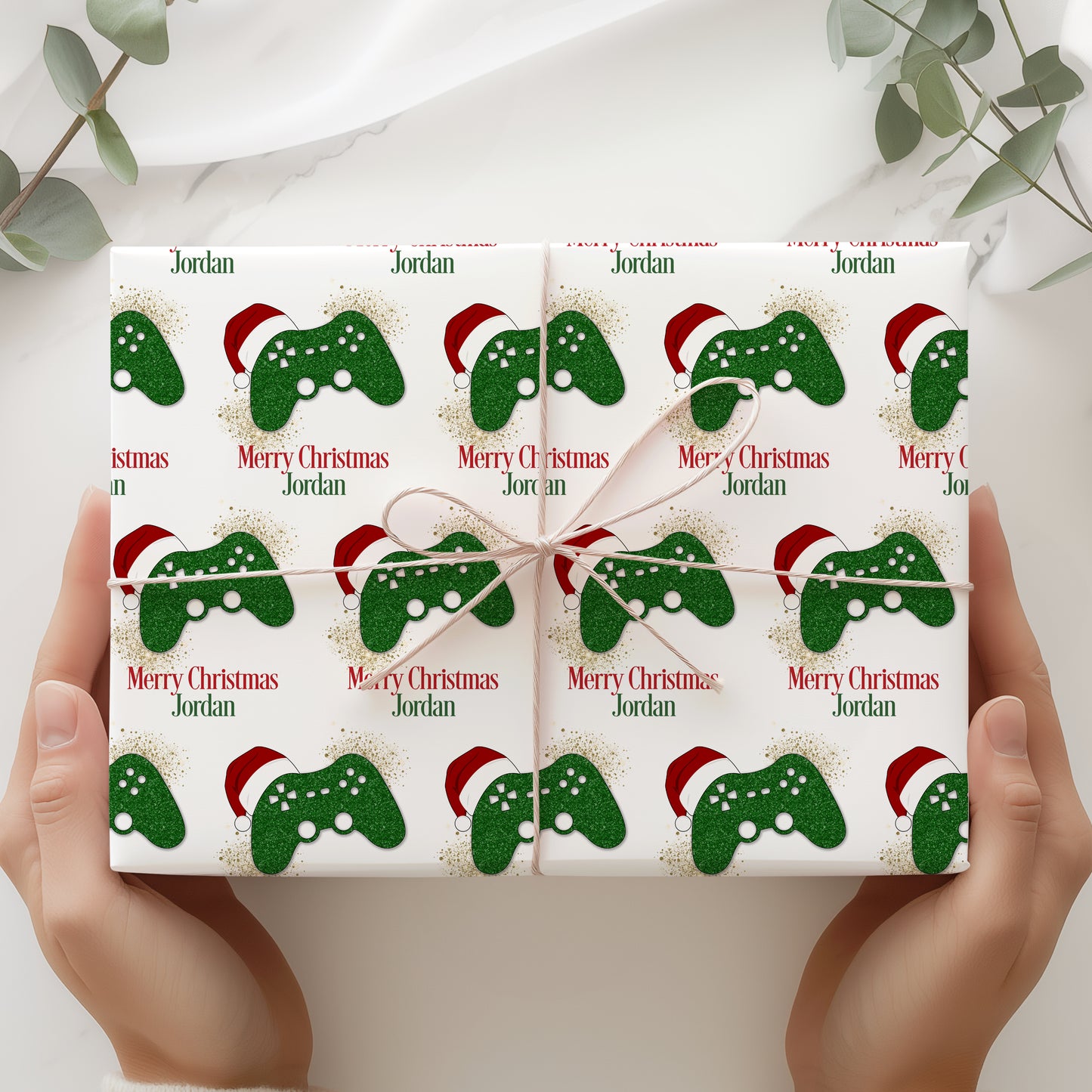 Personalised Gamer Christmas Wrapping Paper - Green