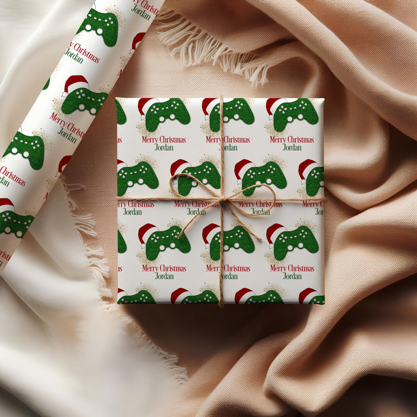 Personalised Gamer Christmas Wrapping Paper - Green