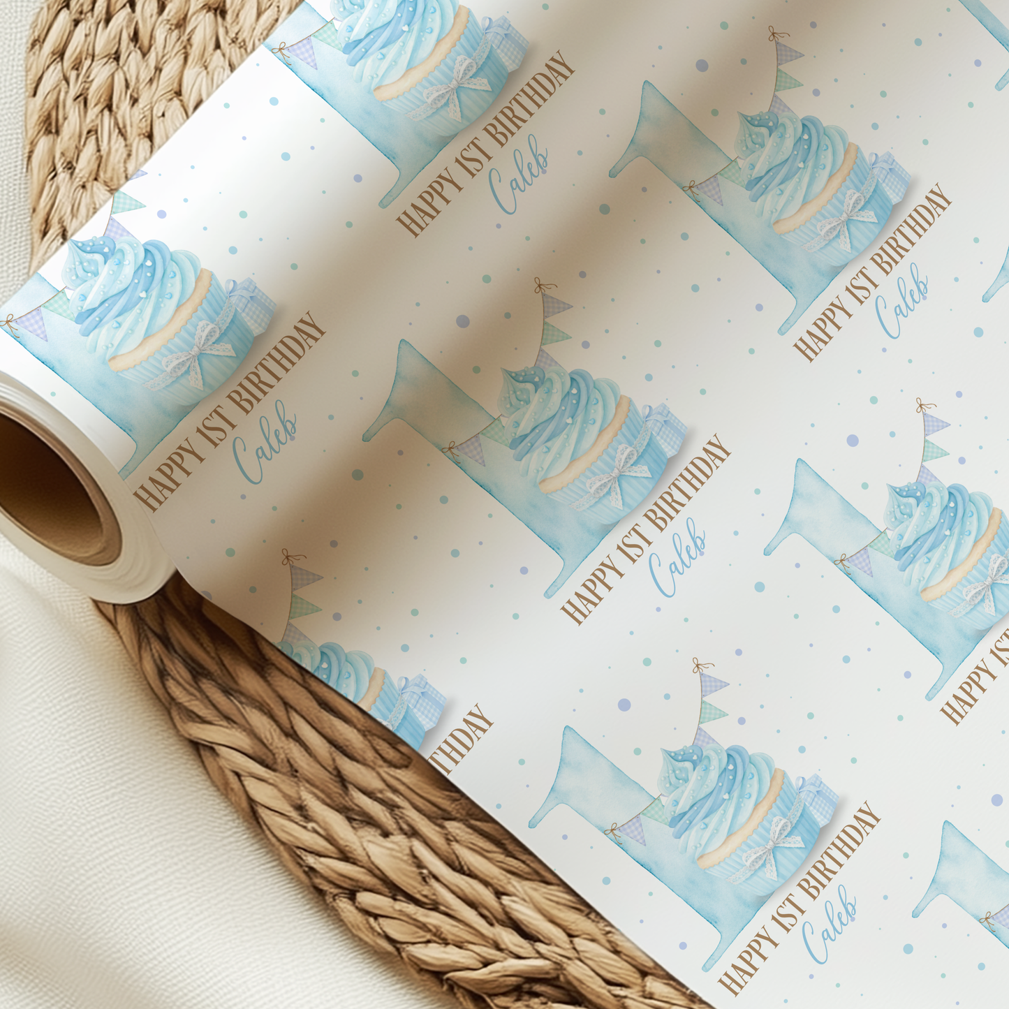 Personalised Boy's Cupcake 1st Birthday Wrapping Paper