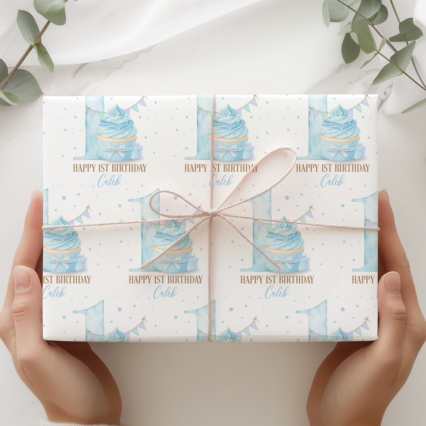 Personalised Boy's Cupcake 1st Birthday Wrapping Paper