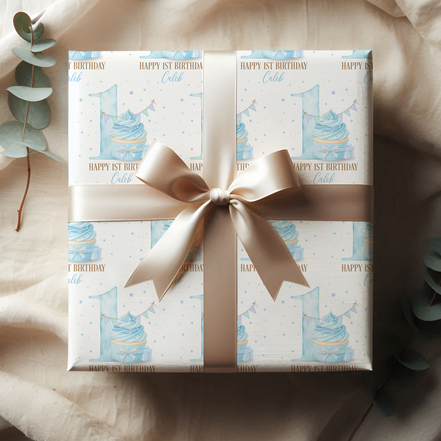 Personalised Boy's Cupcake 1st Birthday Wrapping Paper