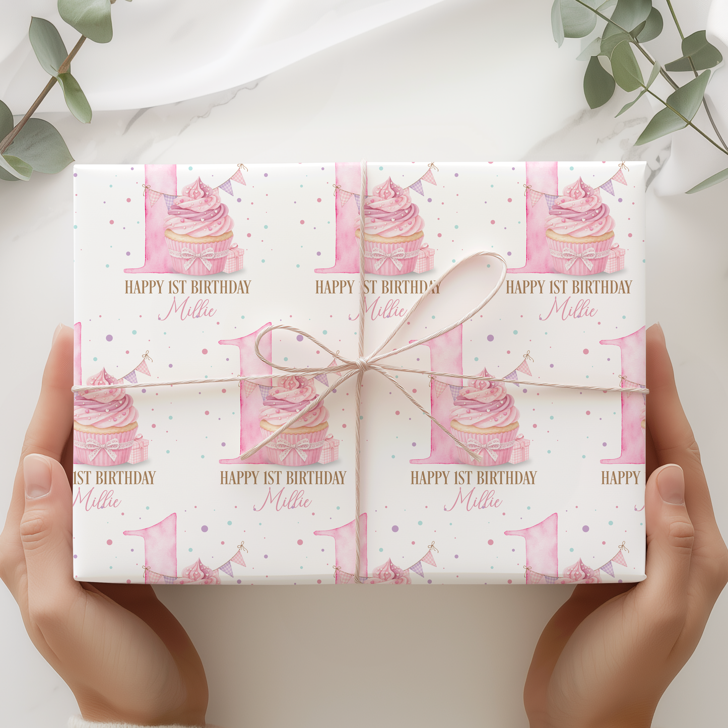 Personalised Girl's Cupcake 1st Birthday Wrapping Paper