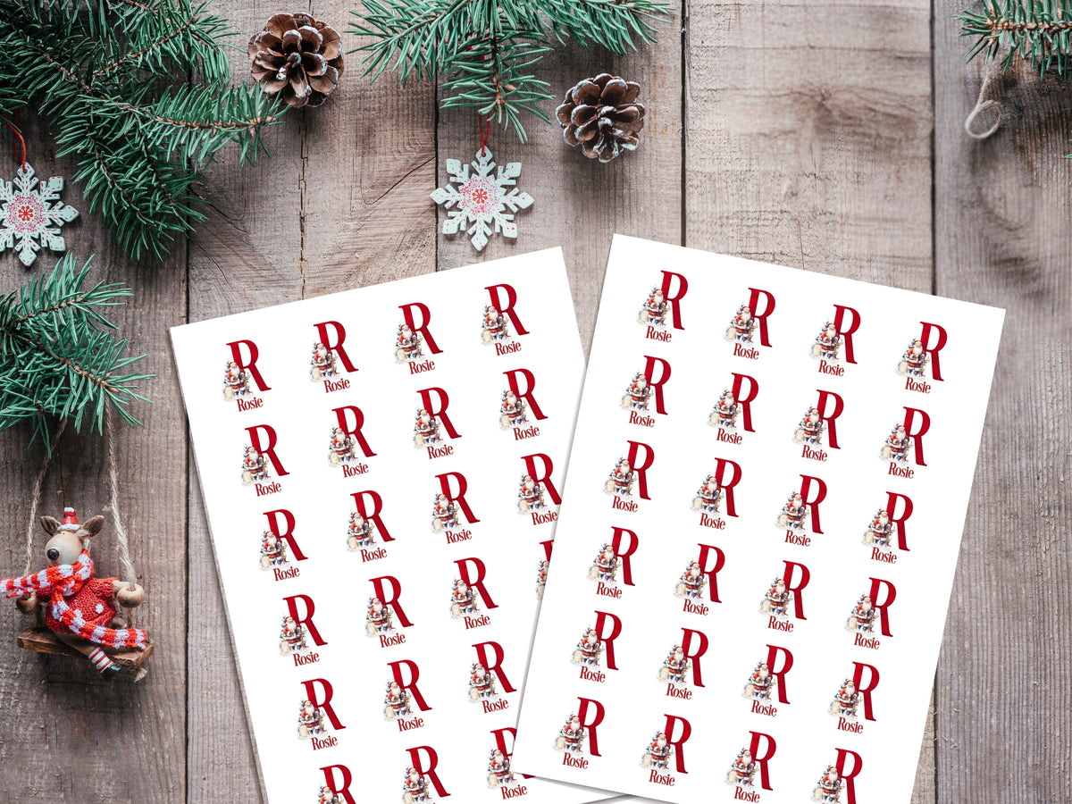 Personalised Christmas Stickers – Santa Initial Name Gift Stickers