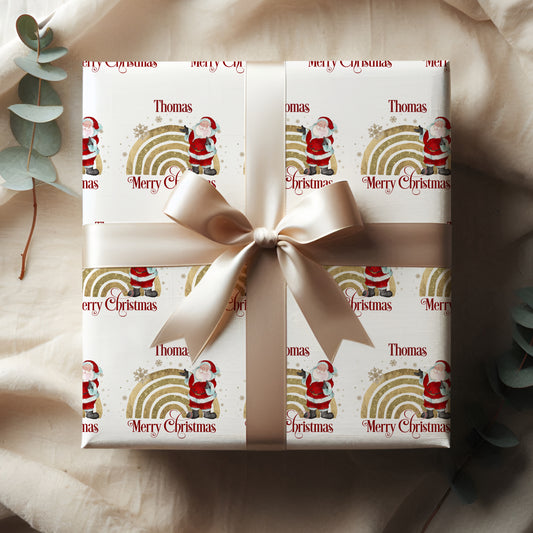 Santa Rainbow Wrapping Paper, Traditional Christmas gift wrap, Personalised gift wrap