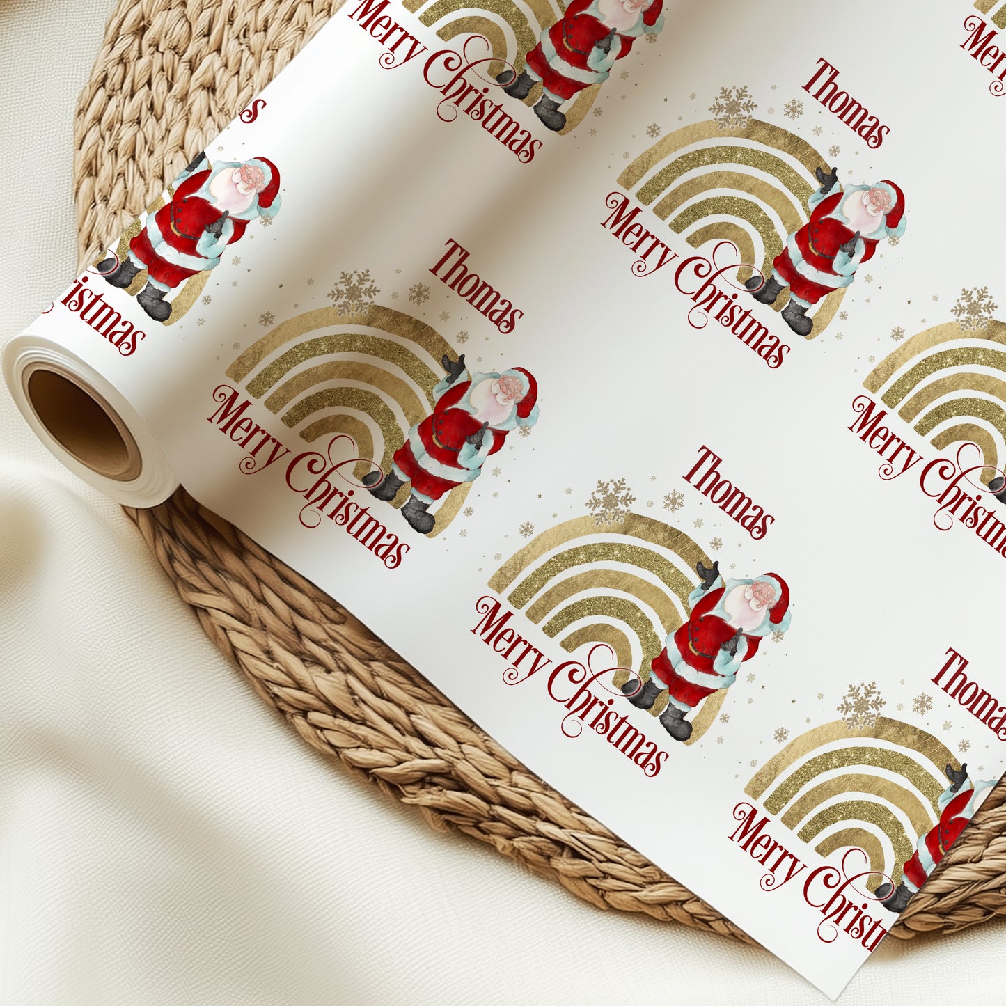 Santa Rainbow Wrapping Paper, Traditional Christmas gift wrap, Personalised gift wrap