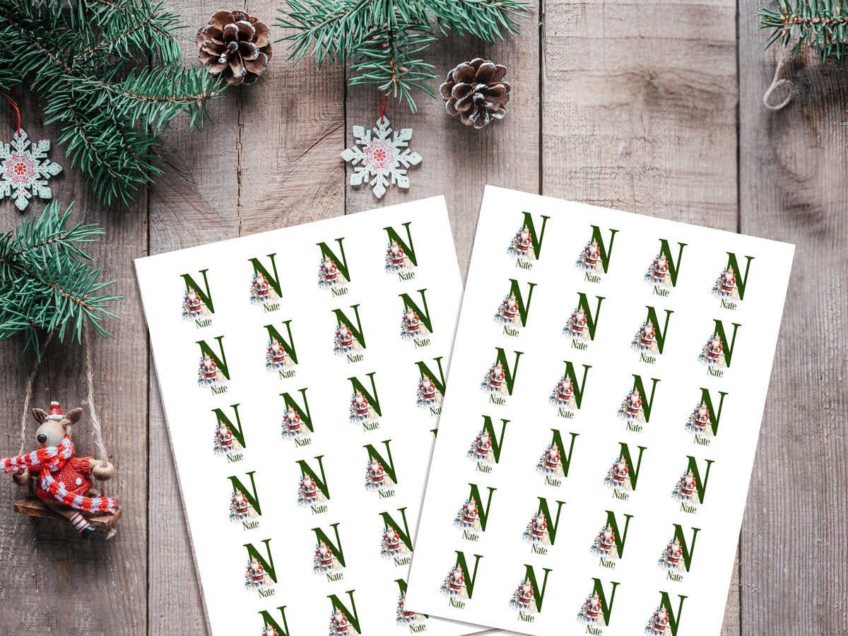 Personalised Christmas Stickers – Santa Initial Name Gift Stickers