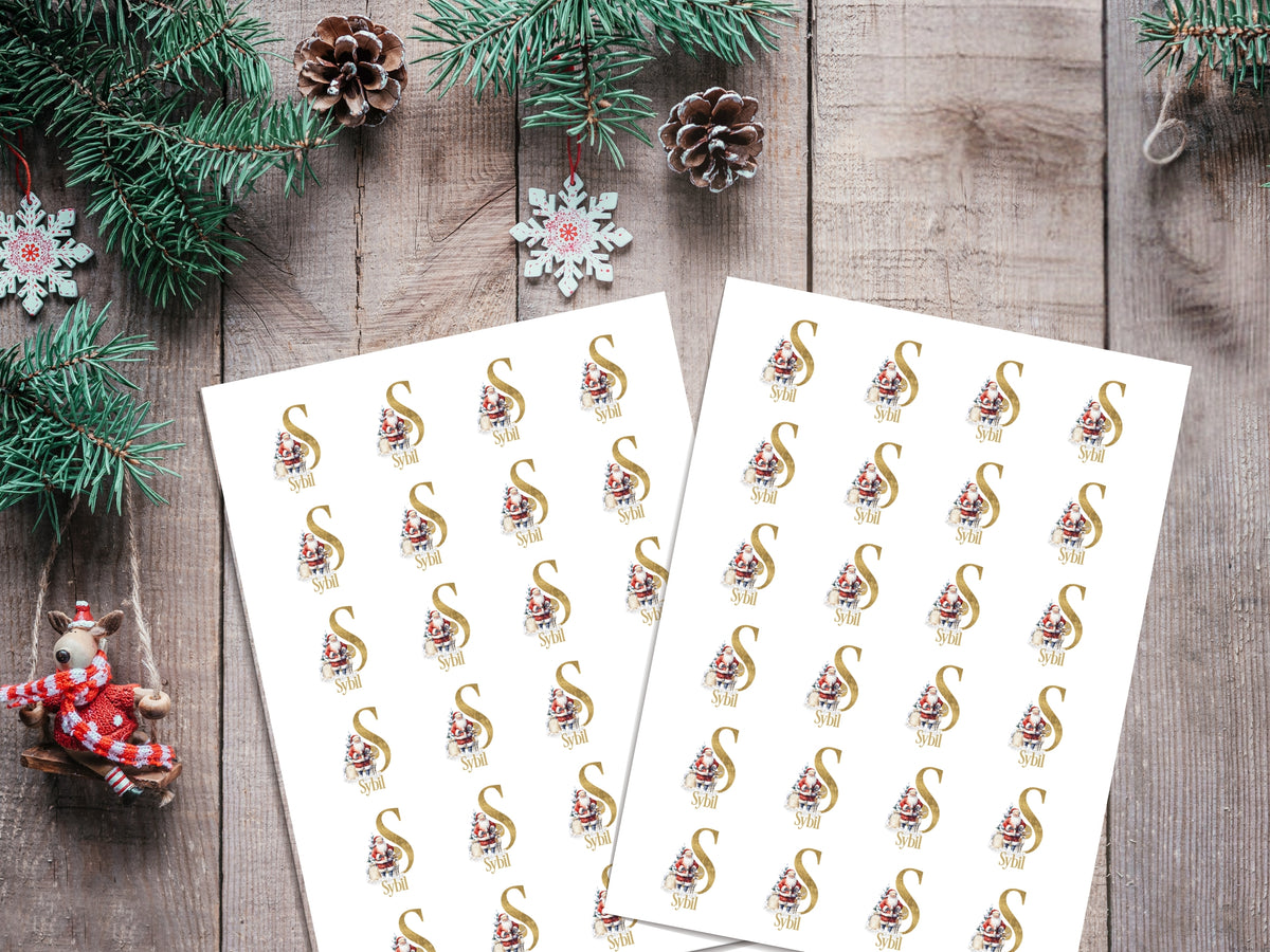 Personalised Christmas Stickers – Santa Initial Name Gift Stickers