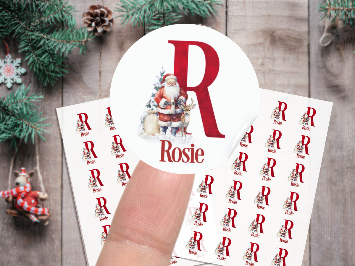 Personalised Christmas Stickers – Santa Initial Name Gift Stickers
