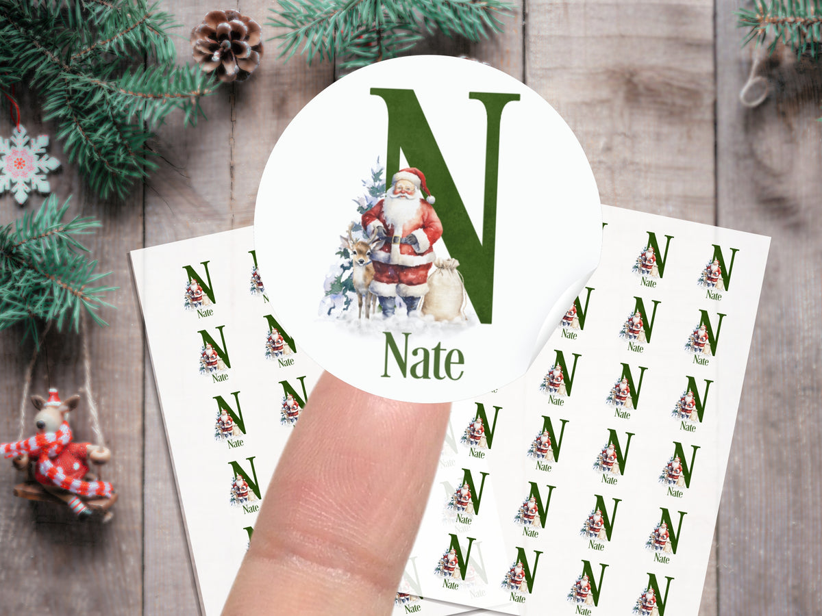 Personalised Christmas Stickers – Santa Initial Name Gift Stickers