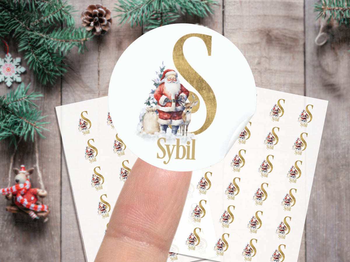 Personalised Christmas Stickers – Santa Initial Name Gift Stickers
