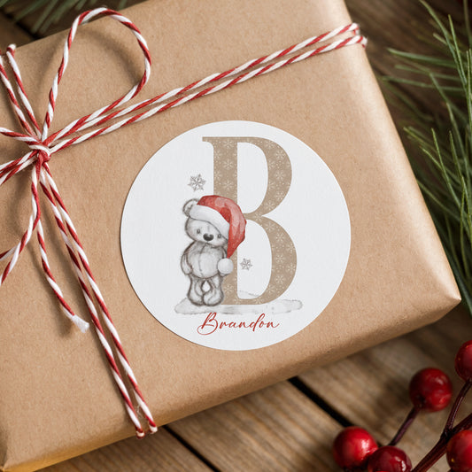 Personalised Teddy Bear Christmas Stickers – Initial Name Gift Stickers