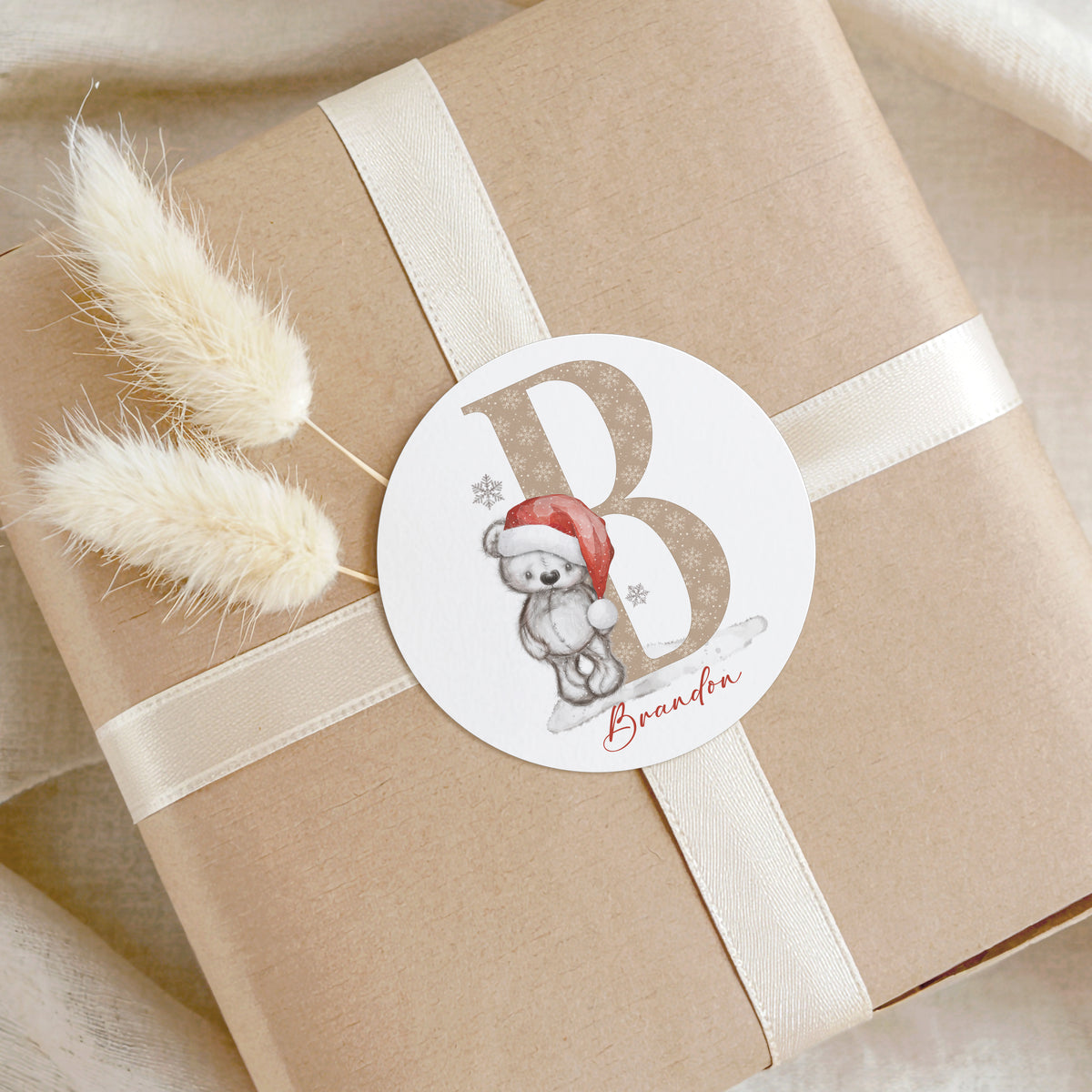 Personalised Teddy Bear Christmas Stickers – Initial Name Gift Stickers