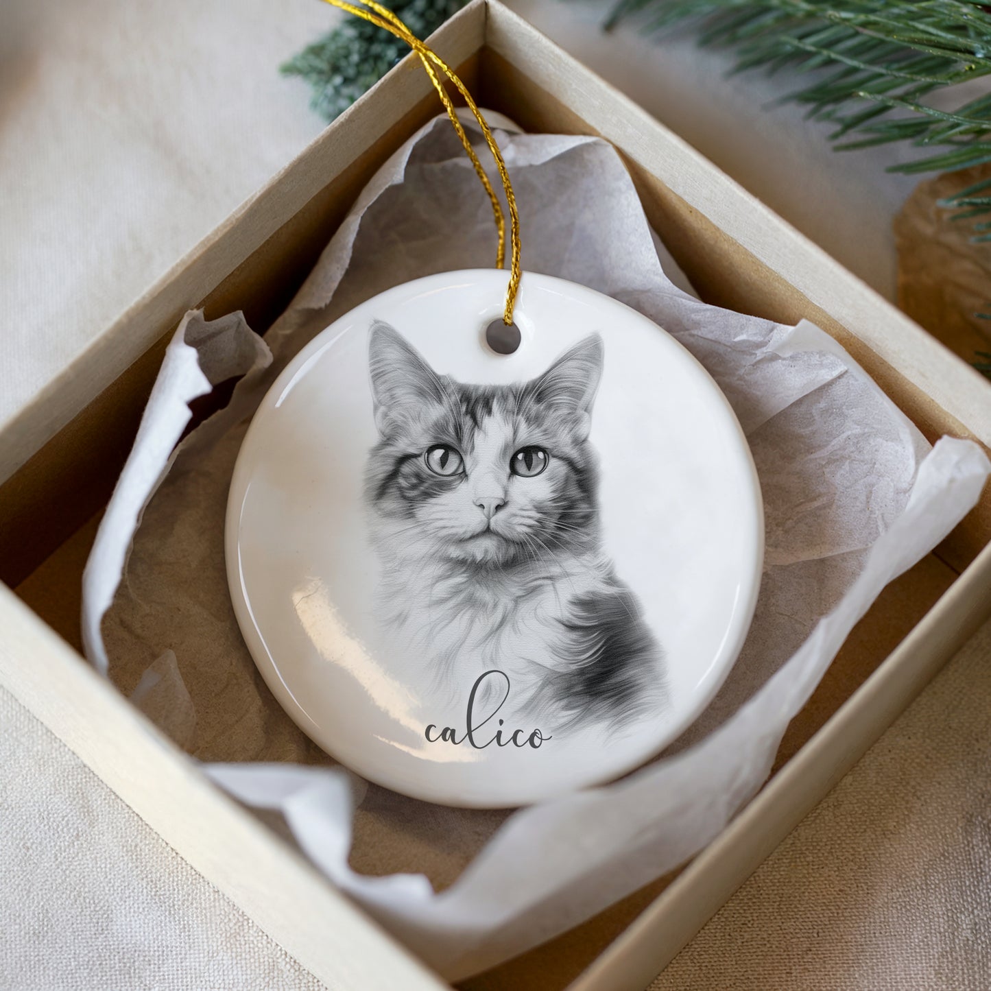 Personalised Calico Cat Christmas bauble