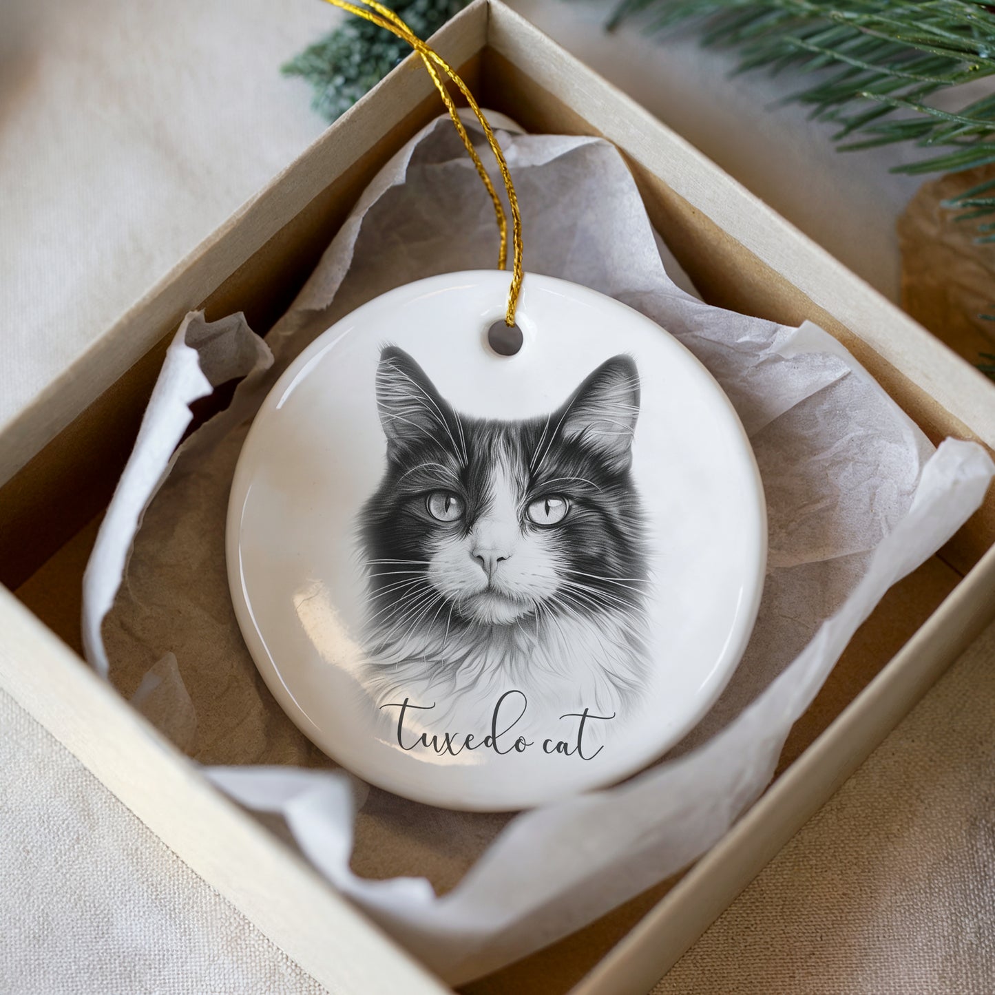 Personalised Tuxedo Cat Christmas bauble