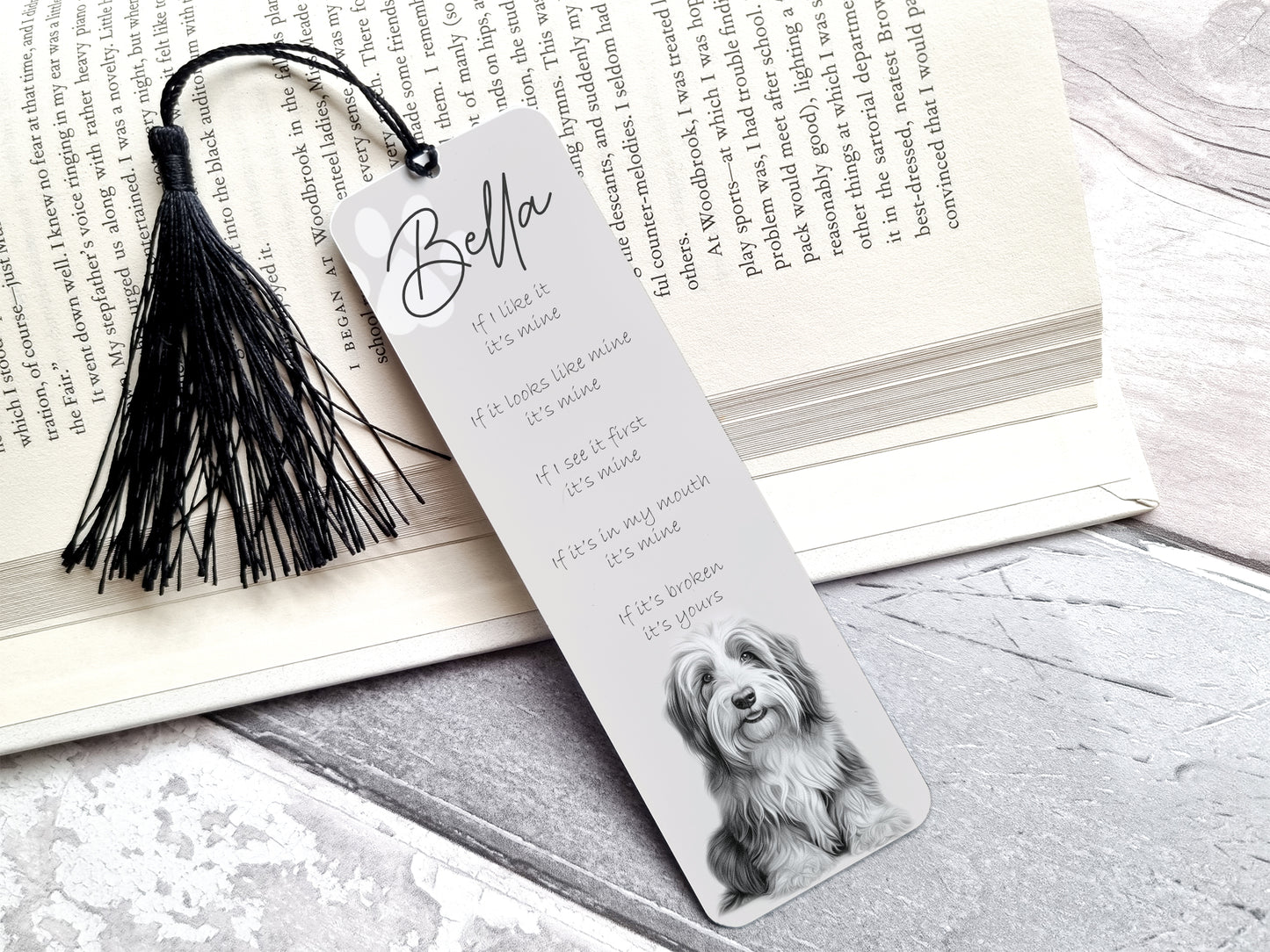 Personalised Bearded Collie Bookmark