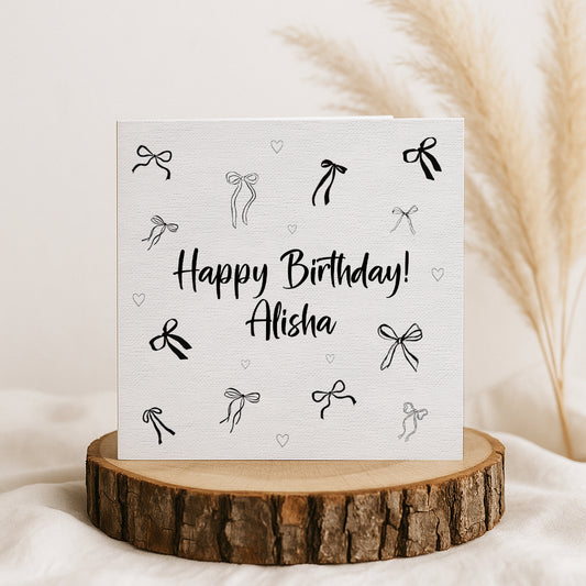 Personalised Coquette Birthday Card – Black Bow Design