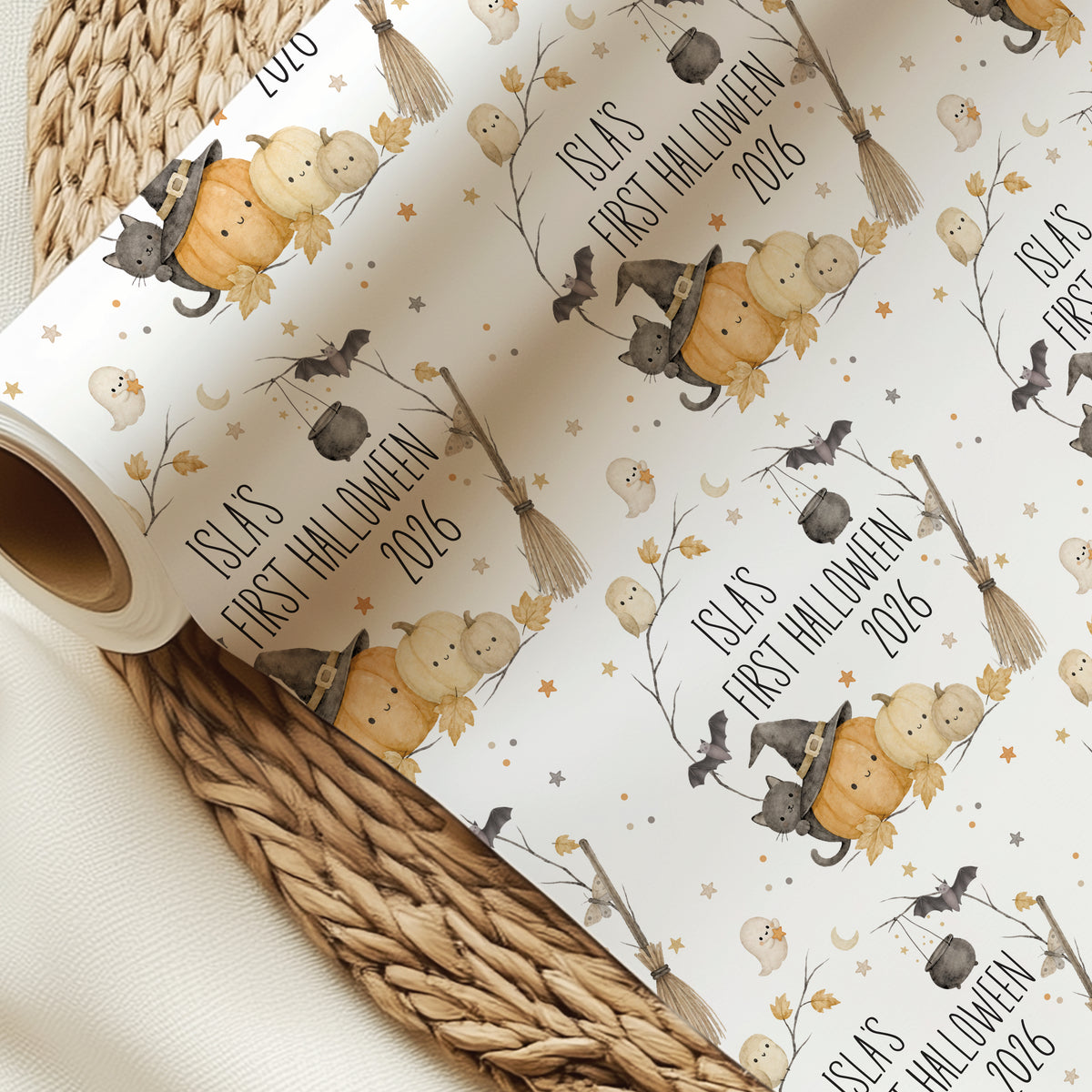 Personalised First Halloween Wrapping Paper – Witch Pumpkin Gift Wrap