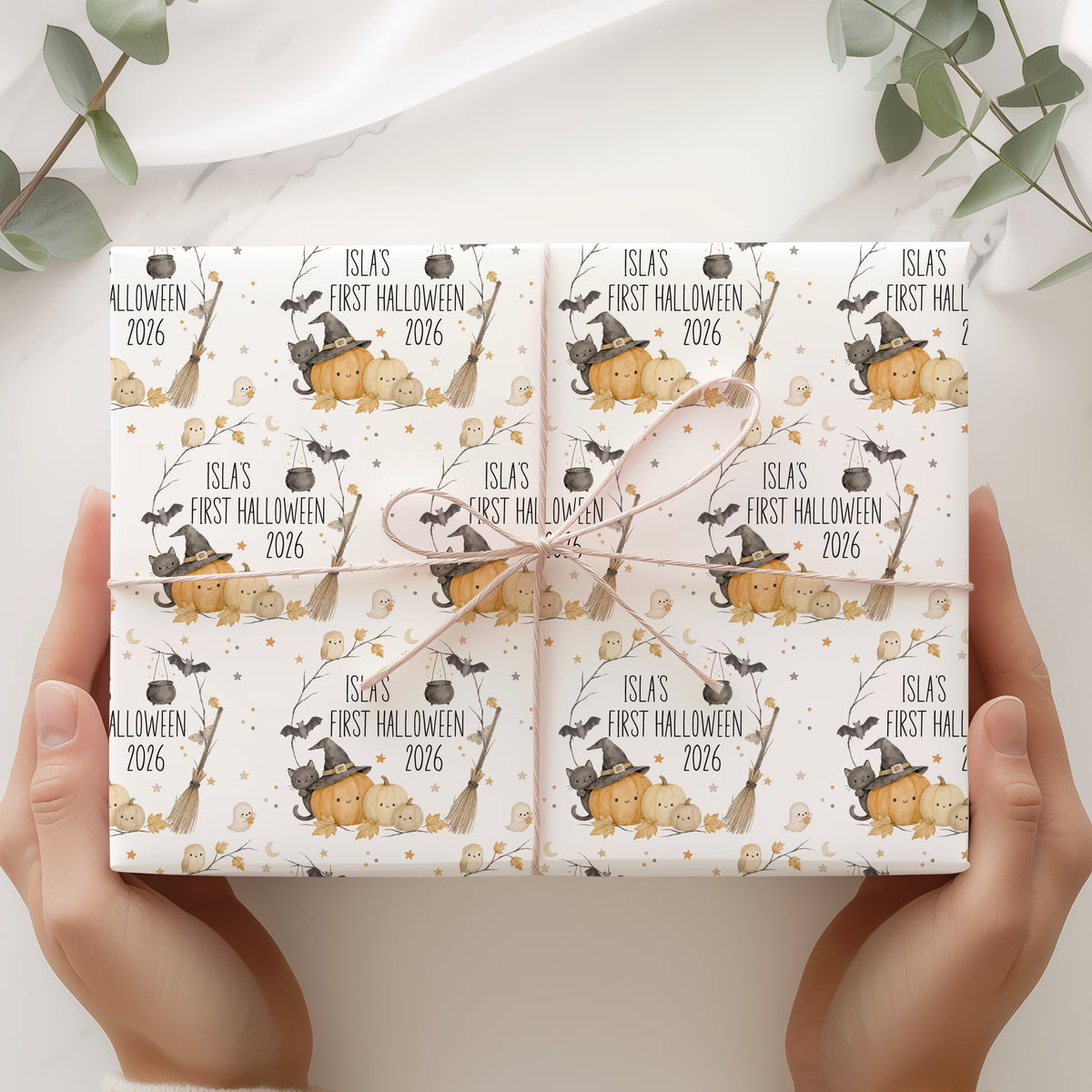 Personalised First Halloween Wrapping Paper – Witch Pumpkin Gift Wrap