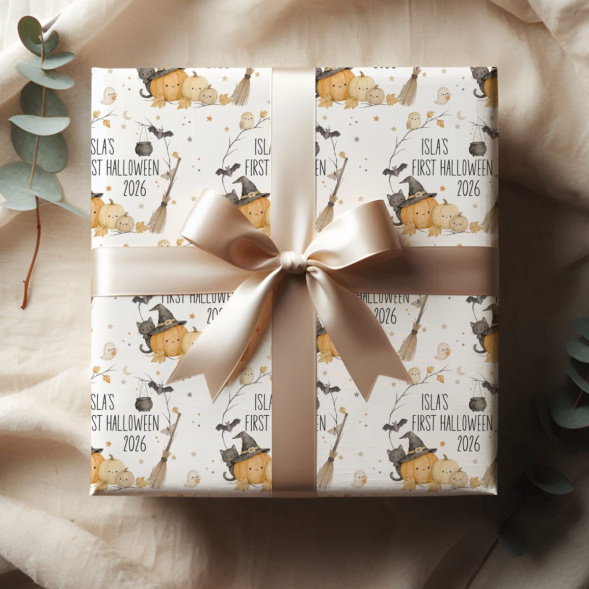 Personalised First Halloween Wrapping Paper – Witch Pumpkin Gift Wrap