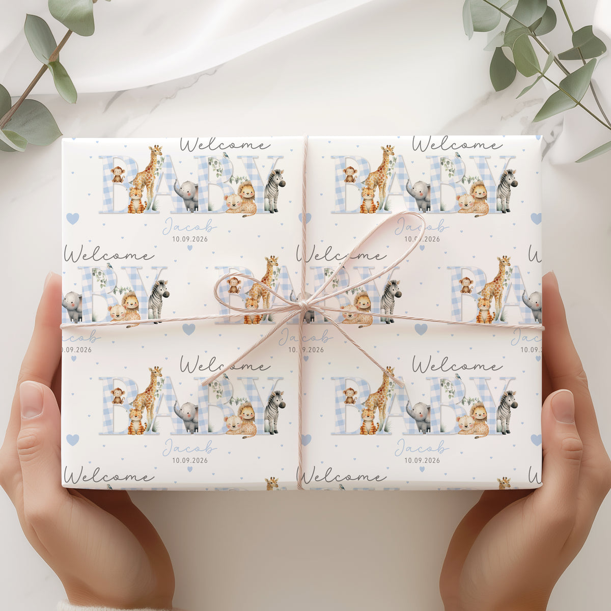 Personalised New Baby Wrapping Paper – Safari Animal Baby Gift Wrap