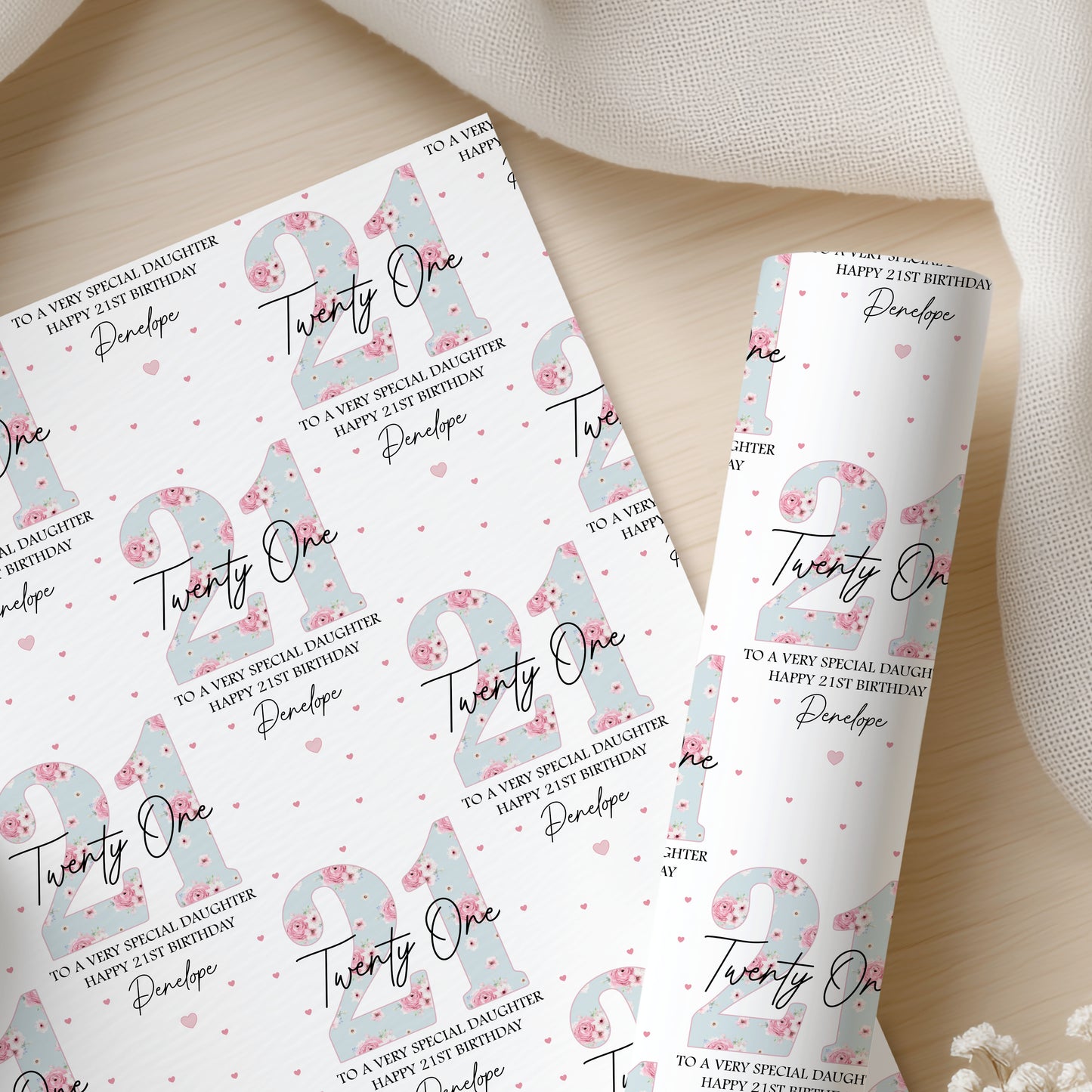 Personalised 21st Birthday Wrapping Paper – Pink Floral Gift Wrap