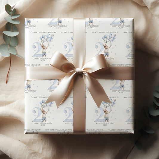 Personalised Blue Bunny Birthday Wrapping Paper