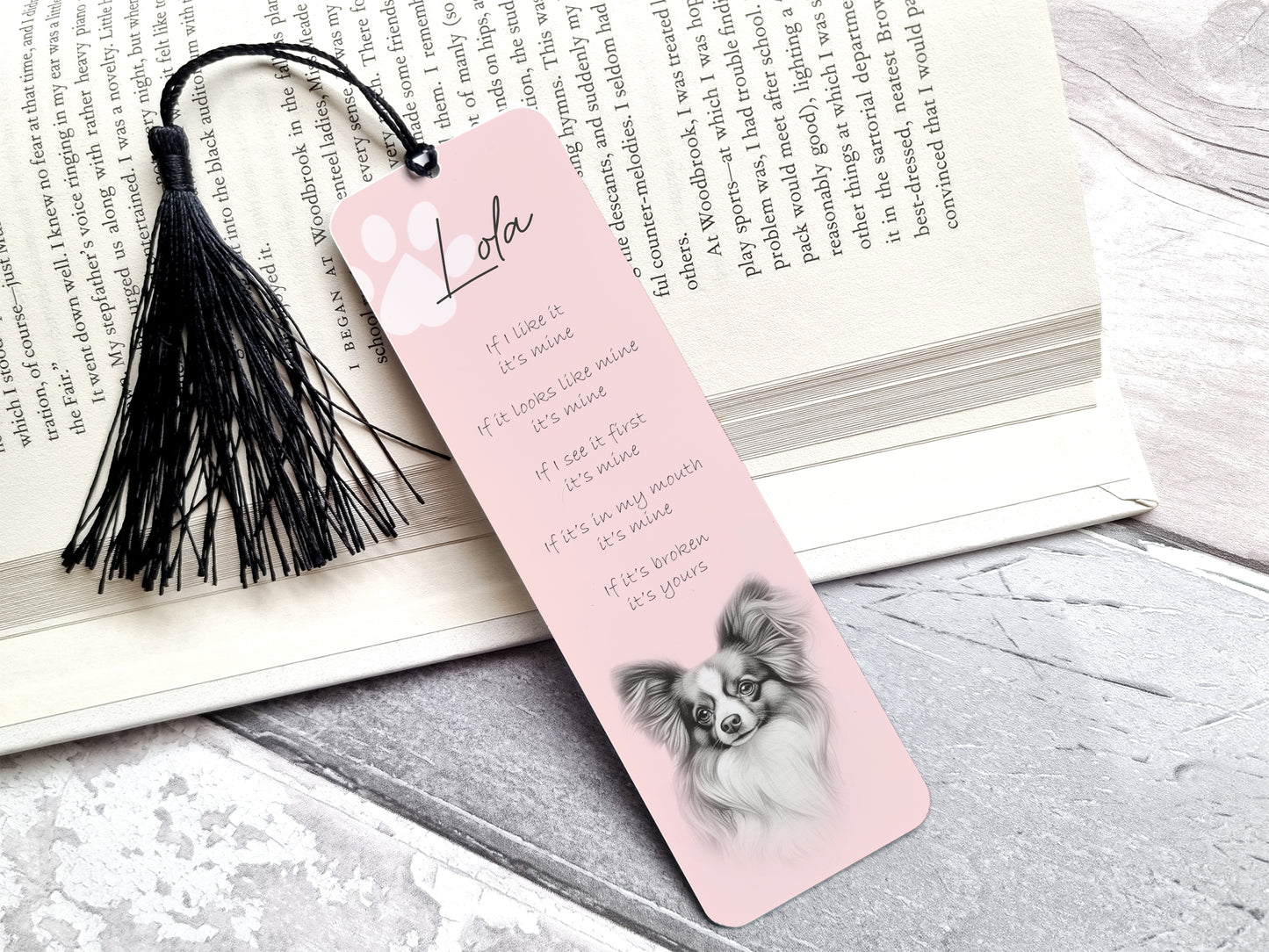 Personalised Papillion Bookmark
