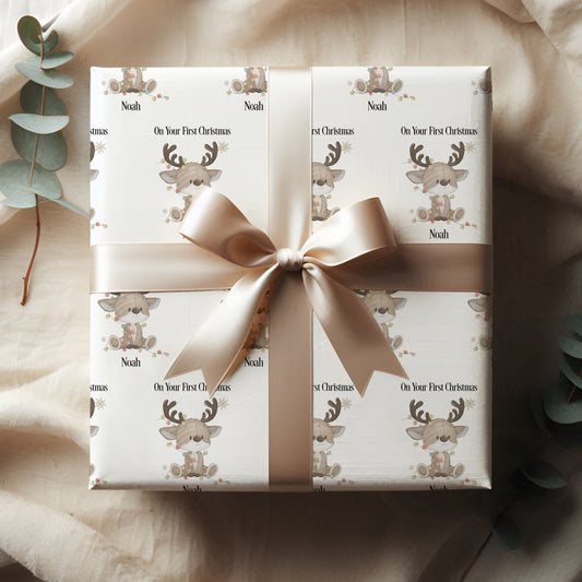 Personalised Neutral Reindeer Wrapping Paper