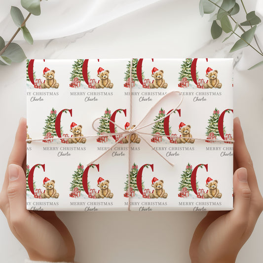 Christmas Teddy Bear Wrapping Paper, Personalised Christmas Teddy Bear Gift Wrap