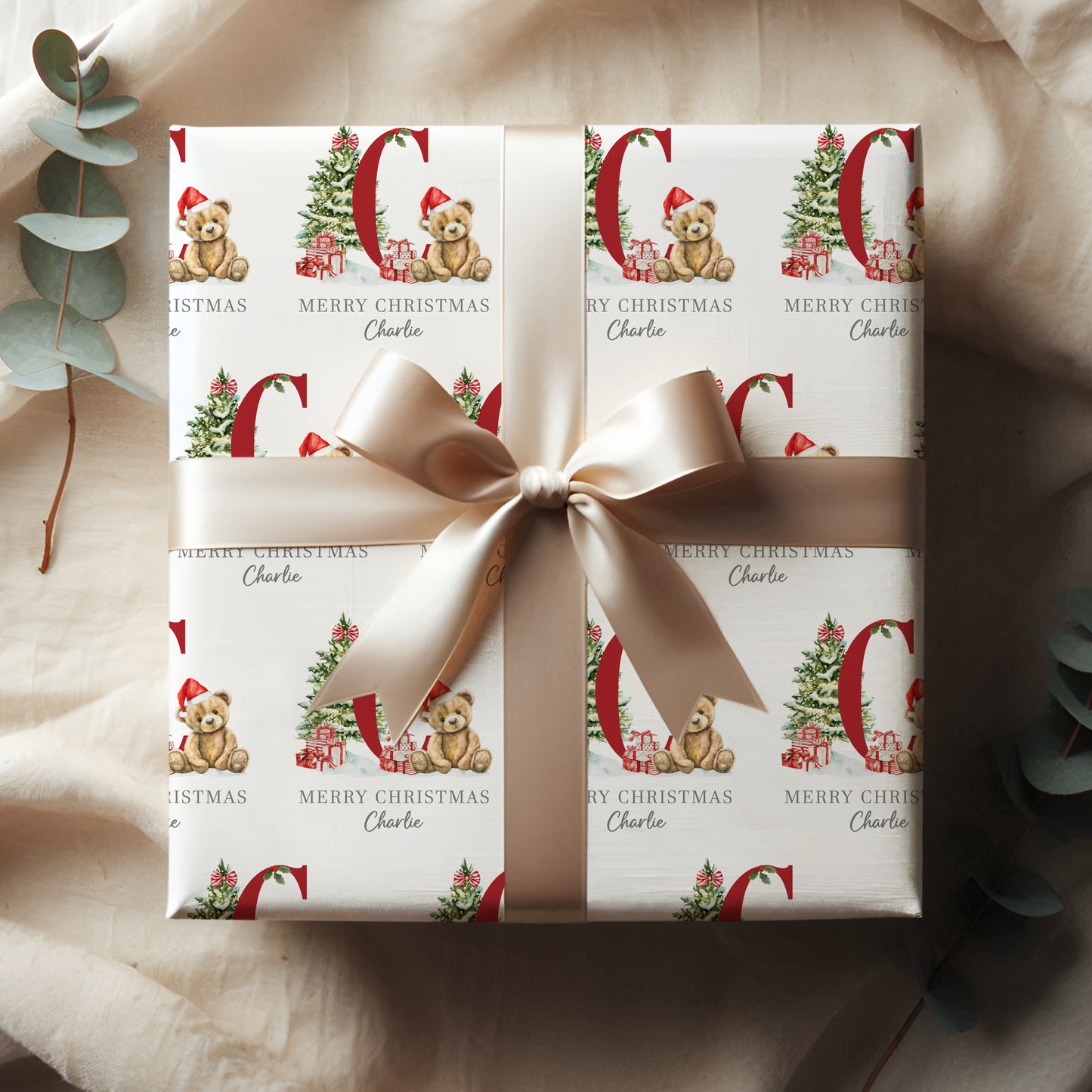 Christmas Teddy Bear Wrapping Paper, Personalised Christmas Teddy Bear Gift Wrap
