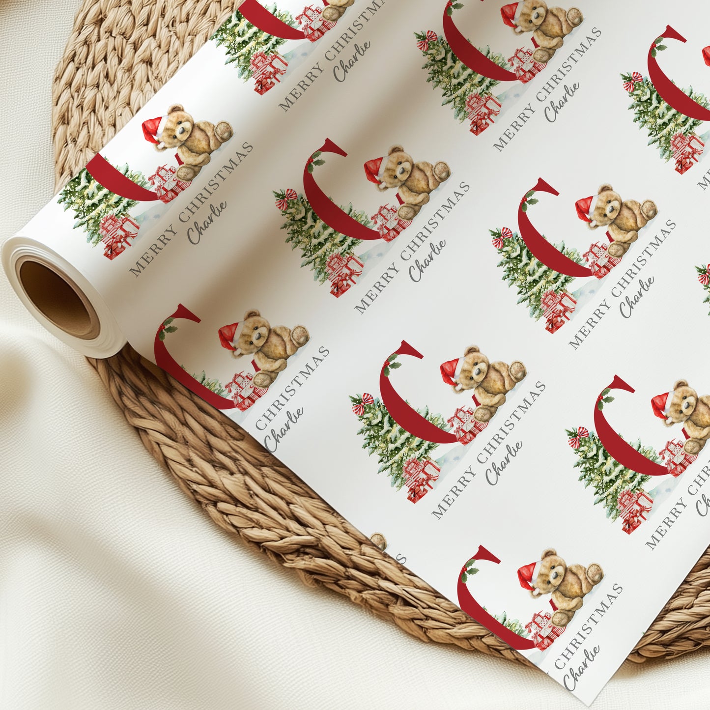 Christmas Teddy Bear Wrapping Paper, Personalised Christmas Teddy Bear Gift Wrap