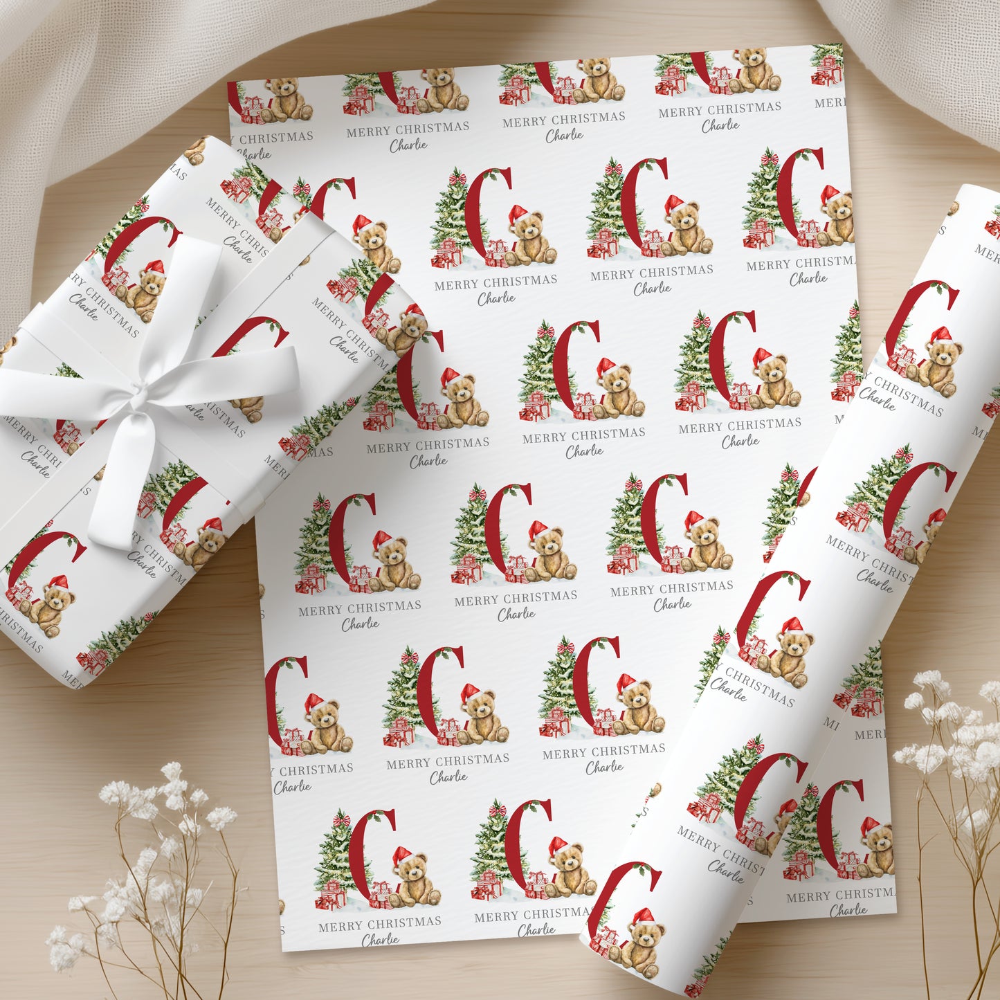 Christmas Teddy Bear Wrapping Paper, Personalised Christmas Teddy Bear Gift Wrap