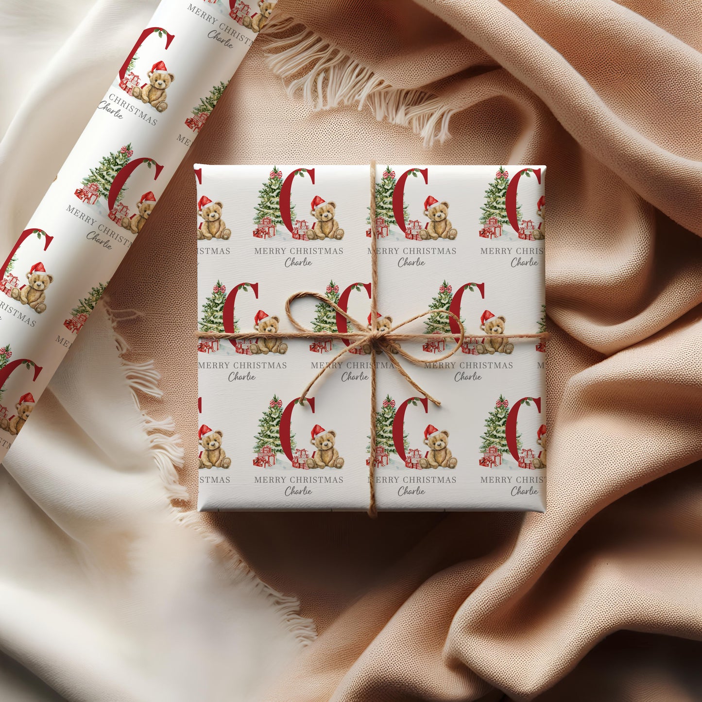 Christmas Teddy Bear Wrapping Paper, Personalised Christmas Teddy Bear Gift Wrap