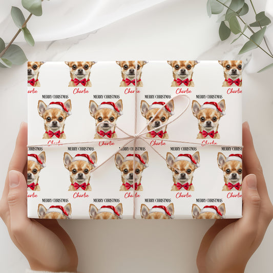 Chihuahua Christmas Wrapping Paper, Personalised Chihuahua Gift Wrap