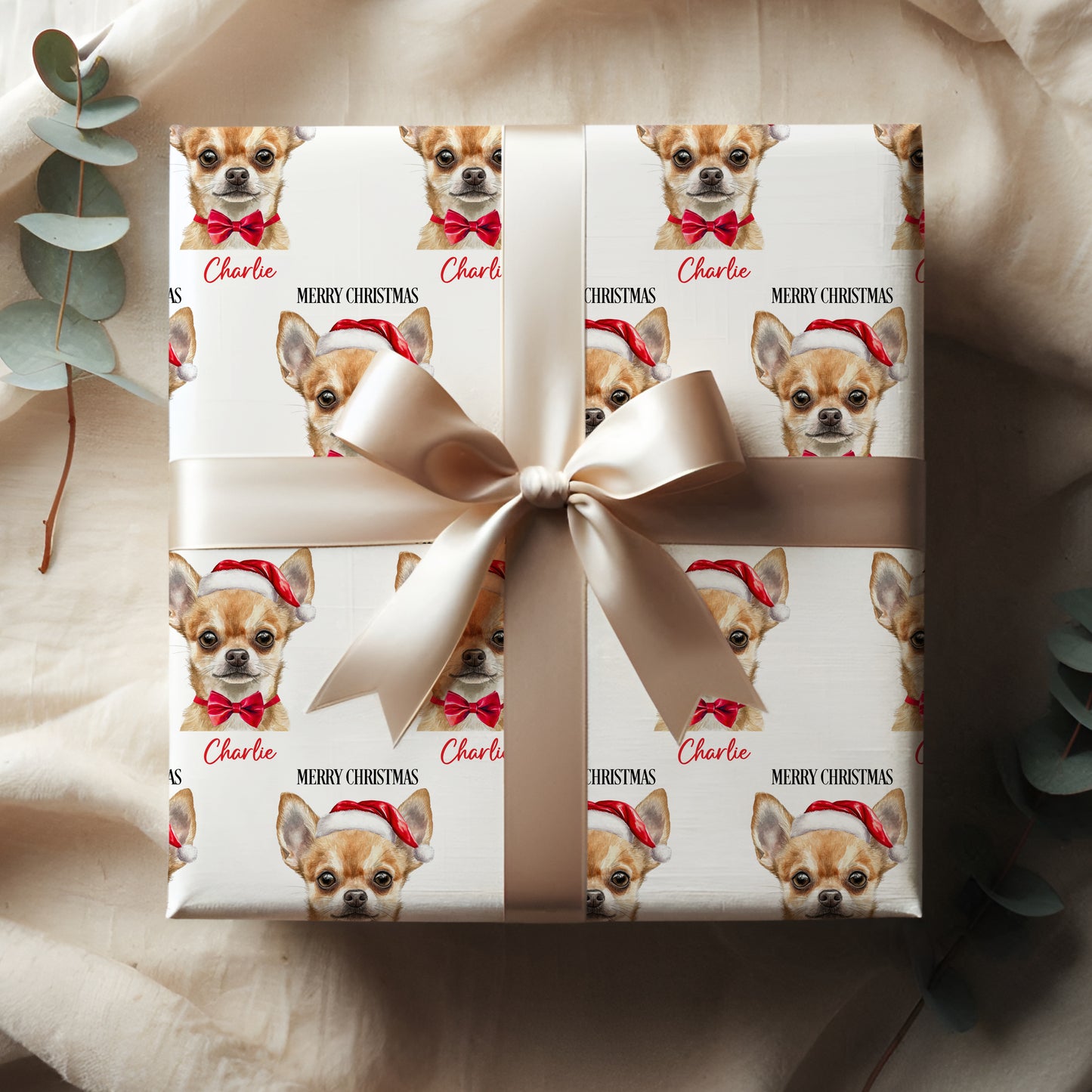 Chihuahua Christmas Wrapping Paper, Personalised Chihuahua Gift Wrap