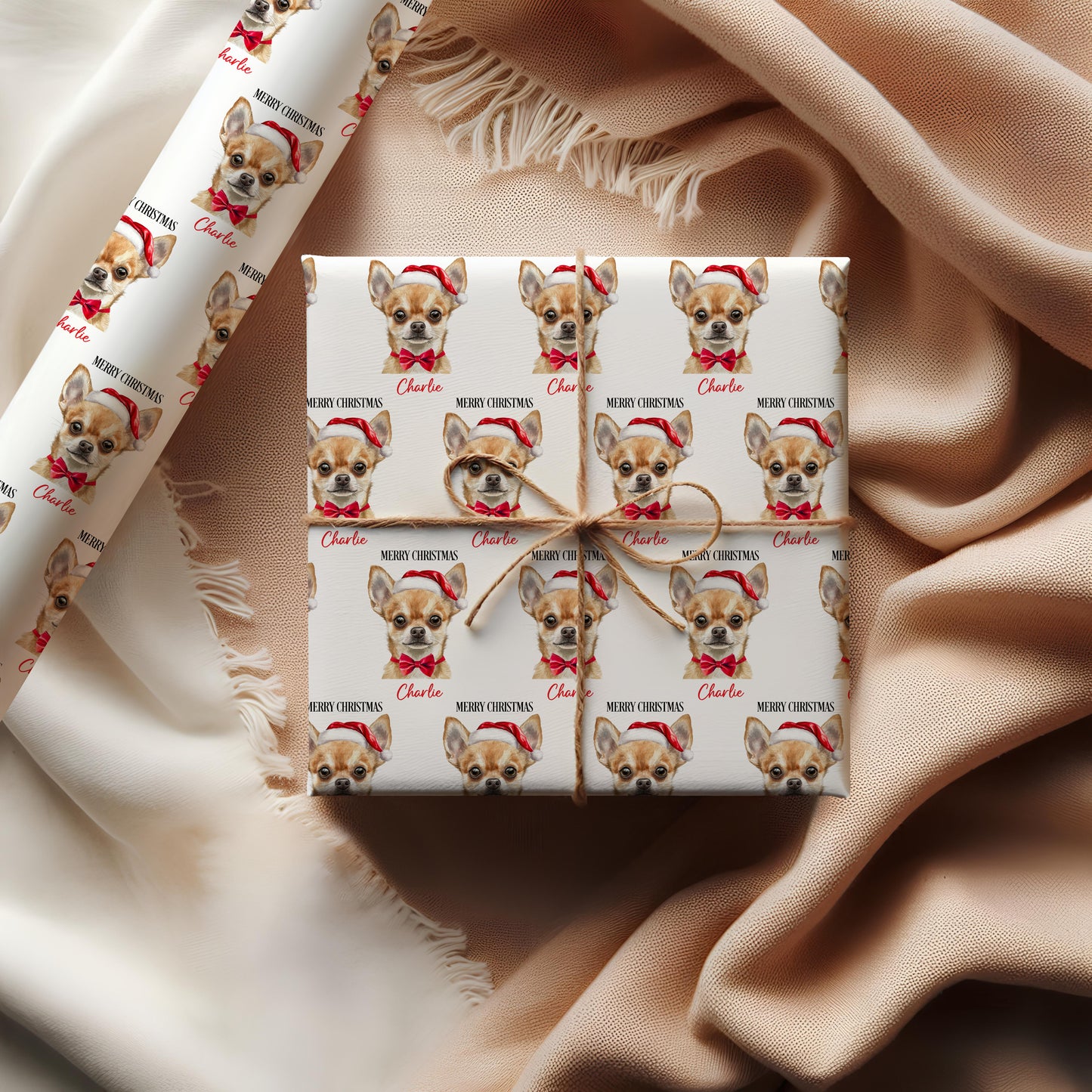 Chihuahua Christmas Wrapping Paper, Personalised Chihuahua Gift Wrap
