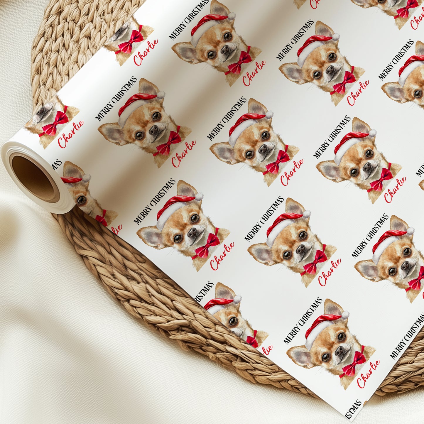 Chihuahua Christmas Wrapping Paper, Personalised Chihuahua Gift Wrap