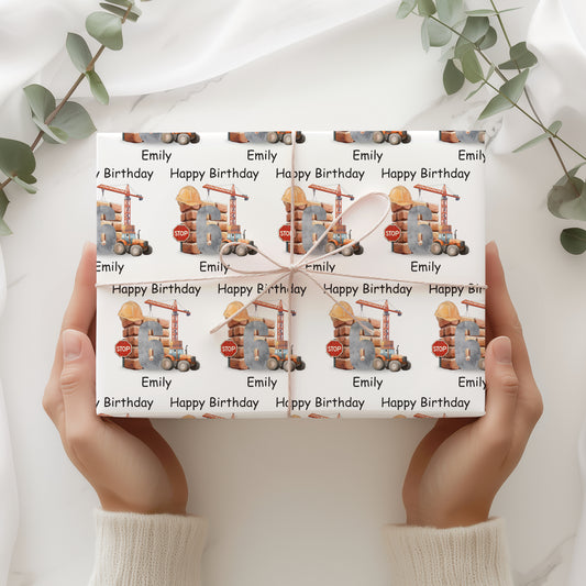 Personalised Kids Construction Theme Wrapping Paper