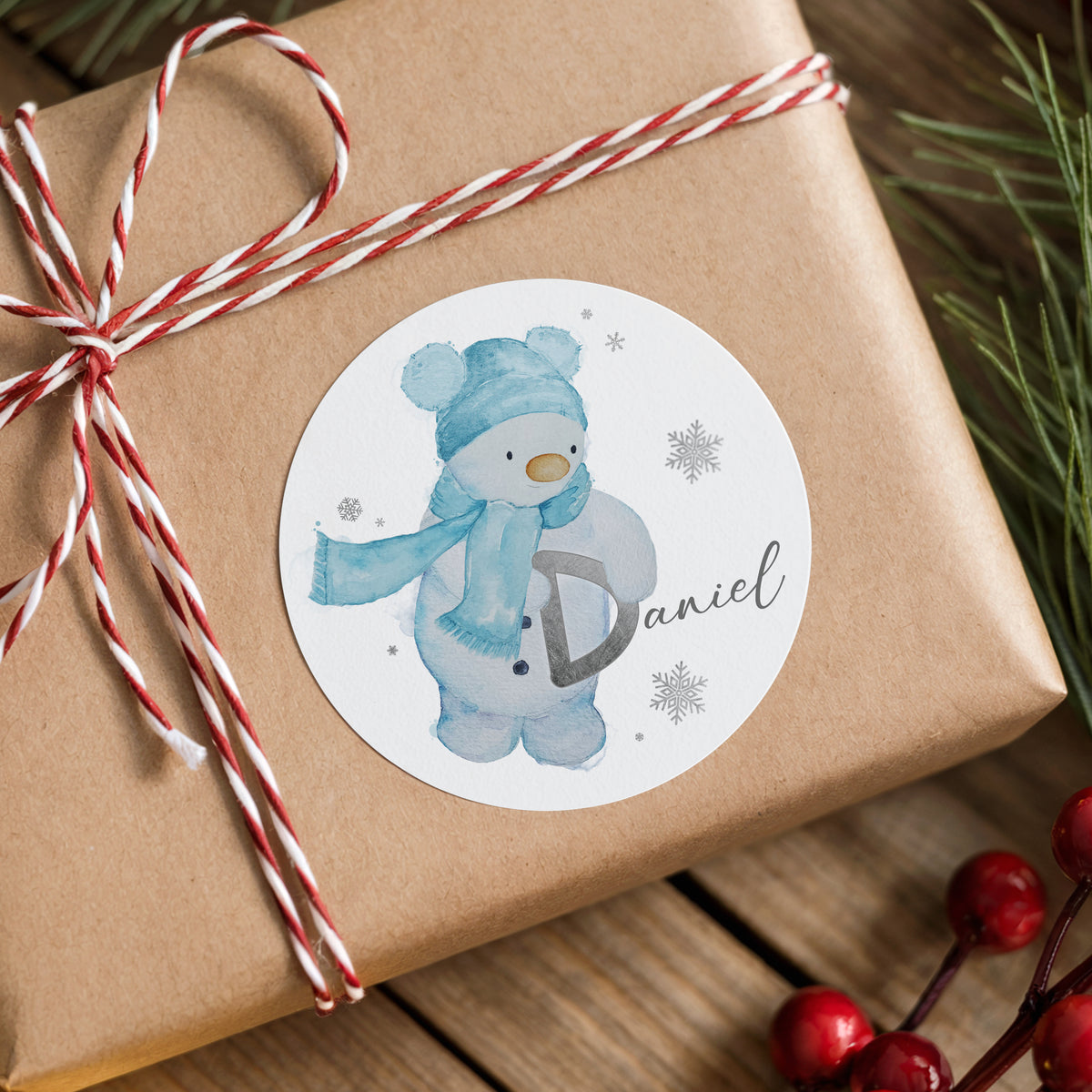 Personalised Snowman Christmas Stickers – Initial Name Gift Stickers
