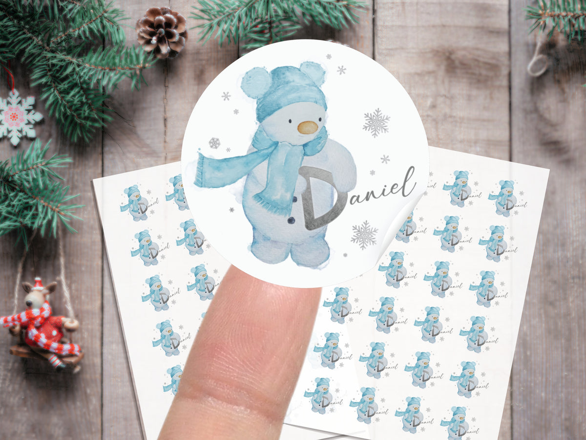 Personalised Snowman Christmas Stickers – Initial Name Gift Stickers