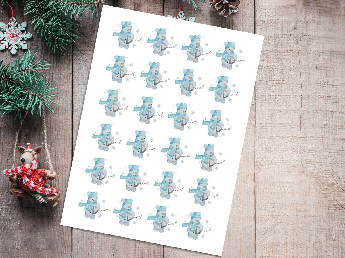 Personalised Snowman Christmas Stickers – Initial Name Gift Stickers