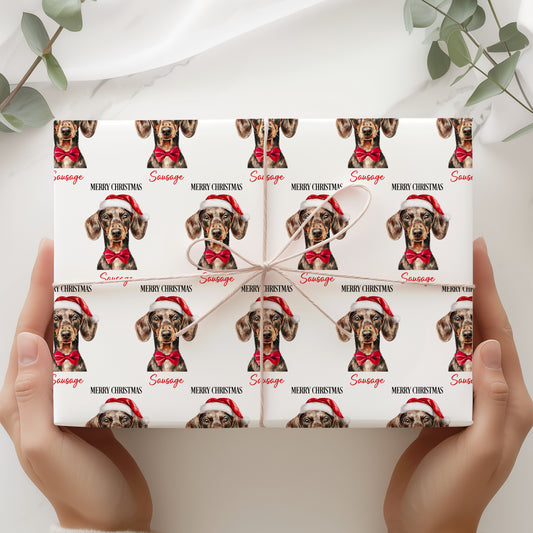 Dachshund Christmas Wrapping Paper, Personalised Dachshund Gift Wrap