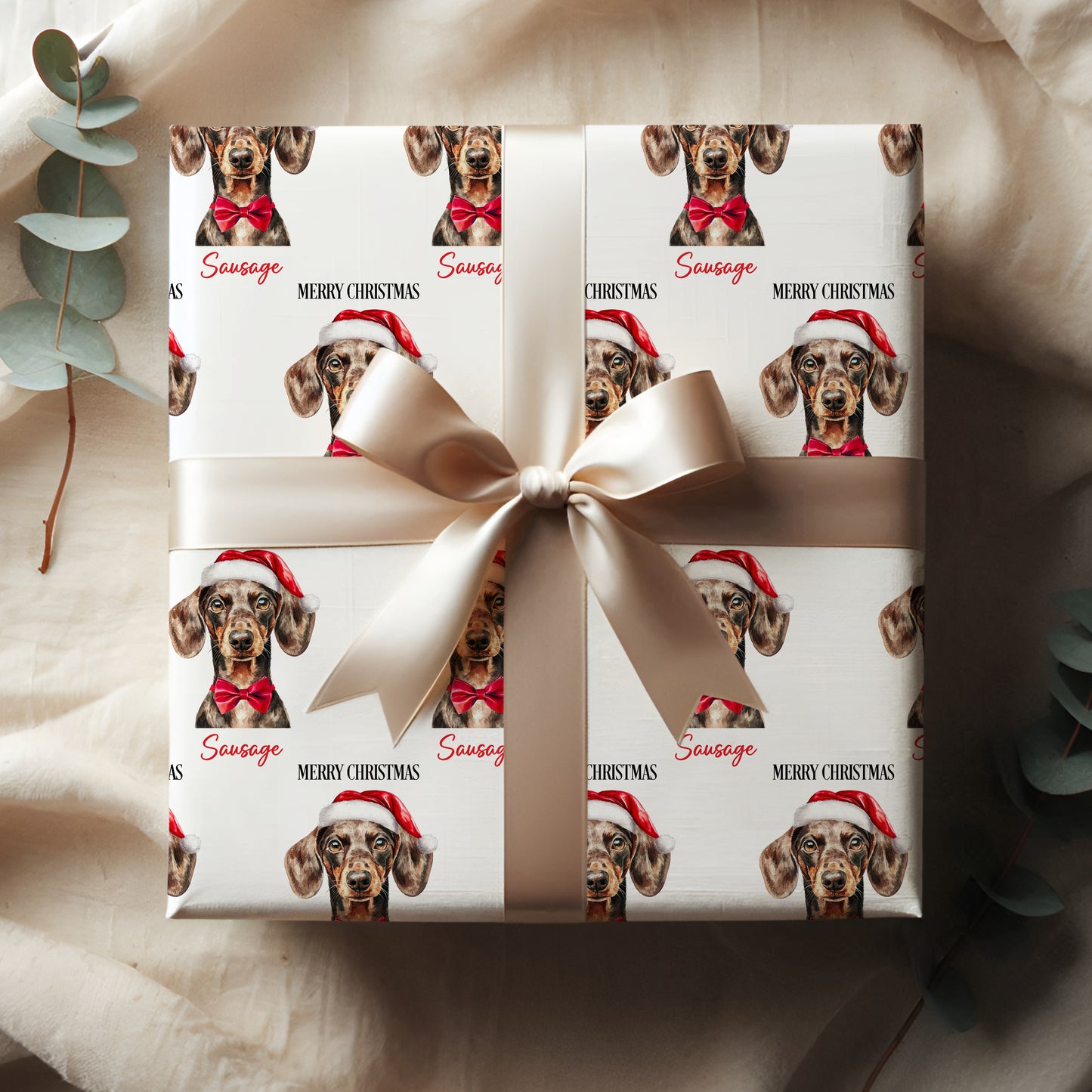 Dachshund Christmas Wrapping Paper, Personalised Dachshund Gift Wrap