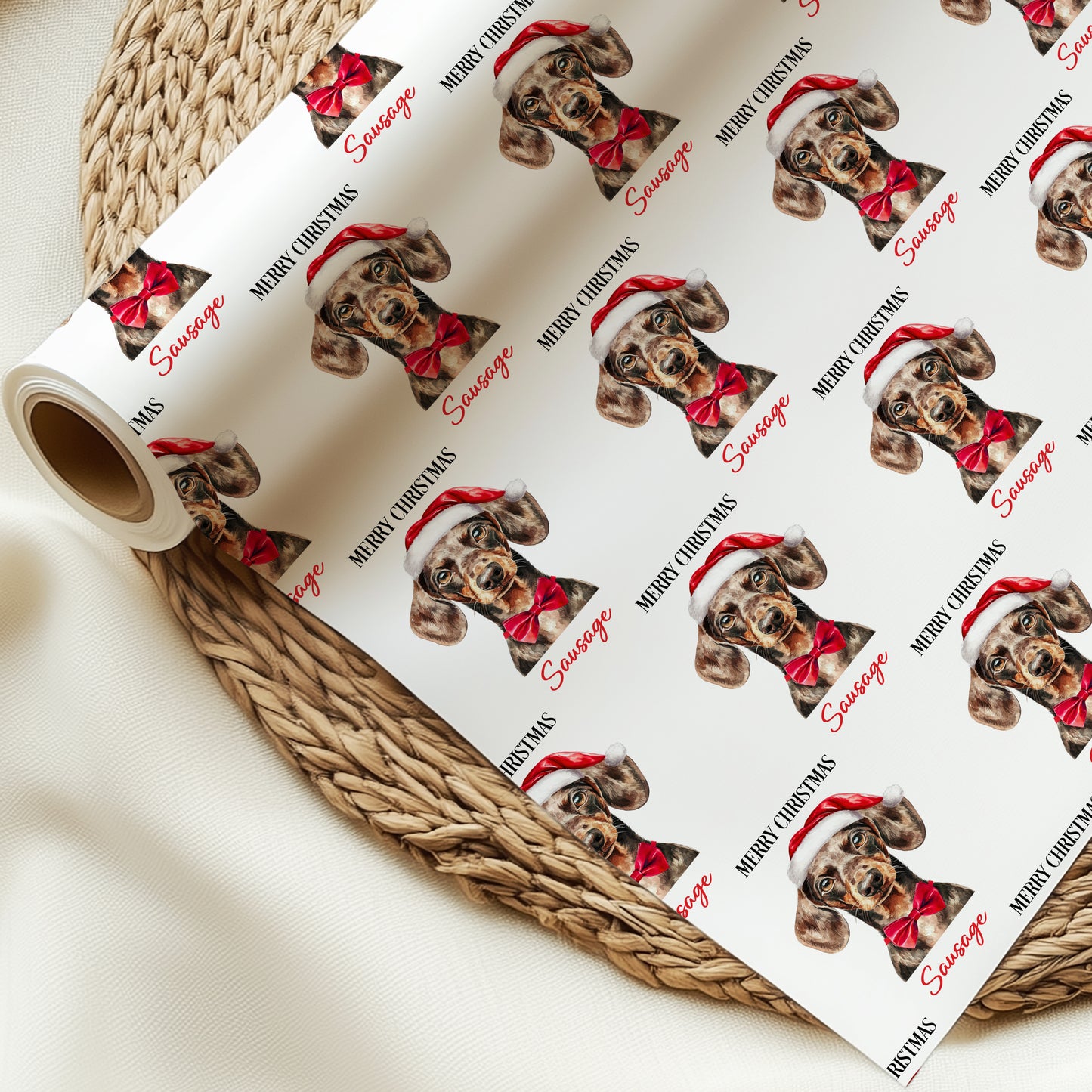 Dachshund Christmas Wrapping Paper, Personalised Dachshund Gift Wrap