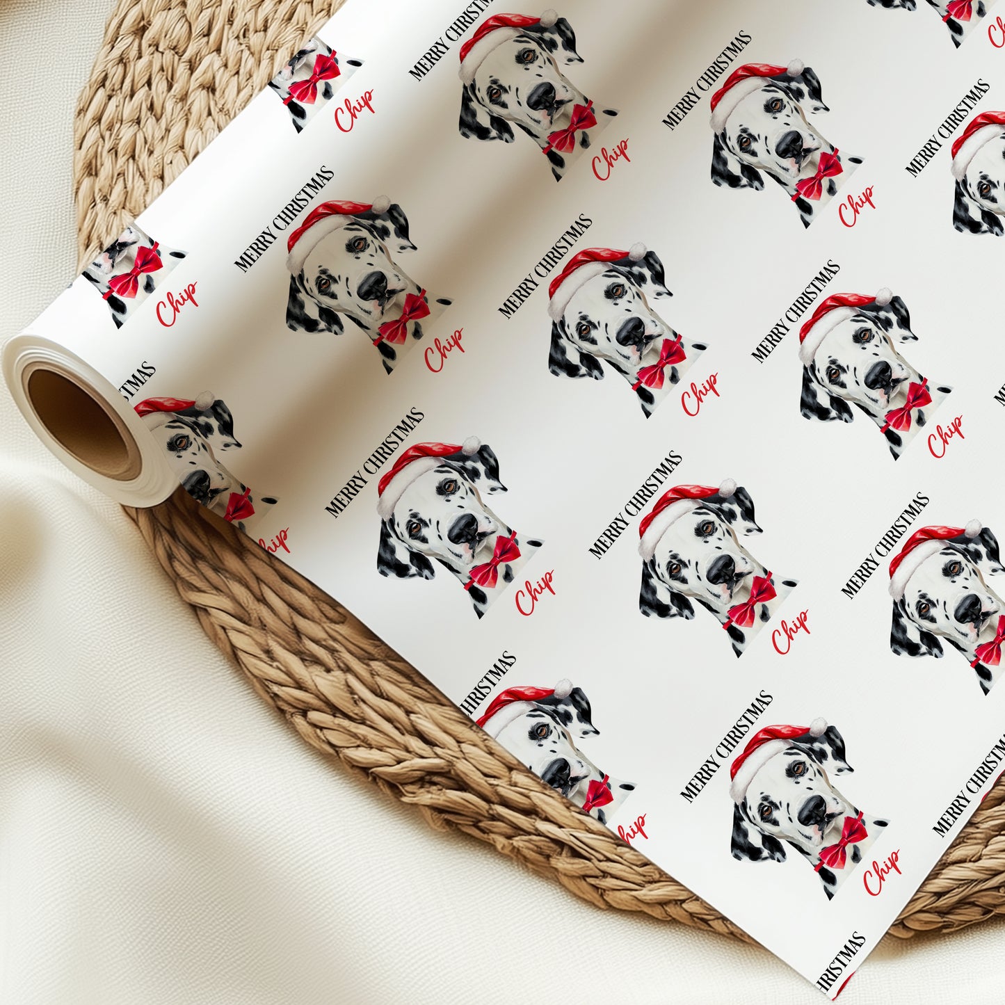 Dalmatian Christmas Wrapping Paper, Personalised Dalmatian Gift Wrap
