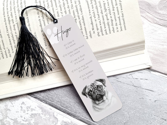 Personalised Pug Bookmark