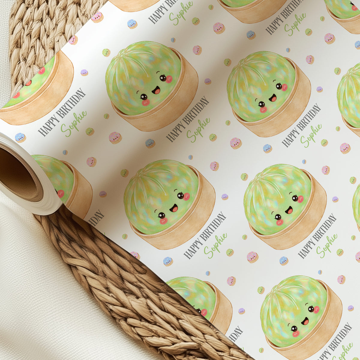 Personalised Dumpling Birthday Wrapping Paper – Cute Gift Wrap