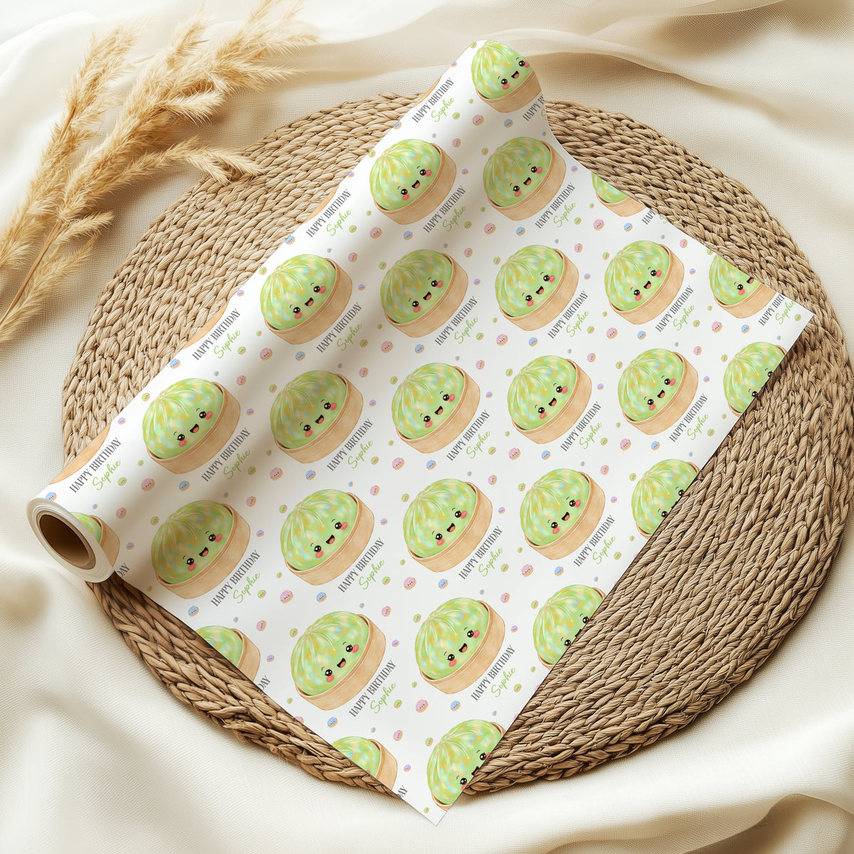 Personalised Dumpling Birthday Wrapping Paper – Cute Gift Wrap